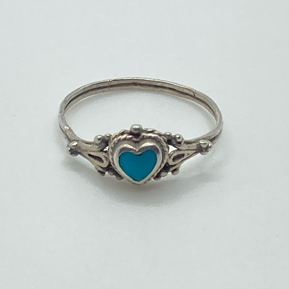 Vtg Sterling & Turquoise Stone Heart Shaped Ring Sz 7